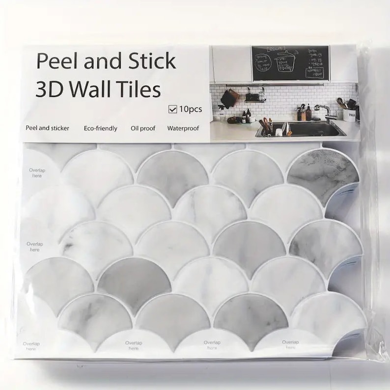 10 PCS Minimalist White Mosaic Tile Stickers, 3D Crystal Peel & Stick Tiles: Glossy, Waterproof, DIY Wall Decor for Indoor zdjęcie 10