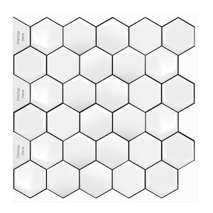 10 PCS Minimalist White Hexagon Tile Stickers, 3D Crystal Peel & Stick Tiles: Glossy, Waterproof, DIY Wall Decor for Indoor