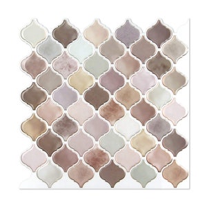 10 PCS Beige Tone Mosaik Tile Stickers, 3D Crystal Peel & Stick Tiles: Glossy, Waterproof, DIY Wall Decor for Bathroom, Kitchen, and More
