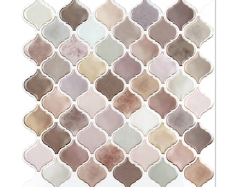 10 pegatinas para azulejos de mosaico en tono beige, azulejos 3D de cristal para despegar y pegar: brillantes, impermeables, decoración de pared DIY para baño, cocina y más