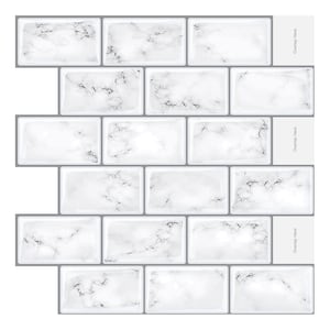 10 PCS Minimalist Marble Pattern Metro Subway Tile Stickers, 3D Crystal Peel & Stick Tiles: Glossy, Waterproof, DIY Wall Decor for Indoor