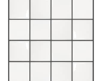 10 PCS White with Gray Gaps Square Tile Stickers, 3D Crystal Peel & Stick Tiles: Glossy, Waterproof, DIY Wall Decor for Indoor