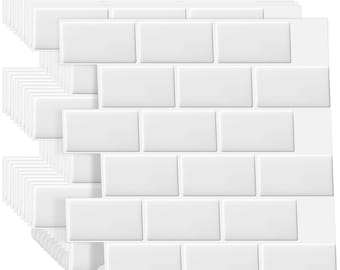 10 PCS White Subway Tile Stickers, 3D Crystal Peel & Stick Tiles: Glossy, Waterproof, DIY Wall Decor for Bathroom, Kitchen, and More