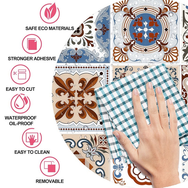 3D Moroccan Peel & Stick Tiles Wall Sticker Glossy, Waterproof, Easy