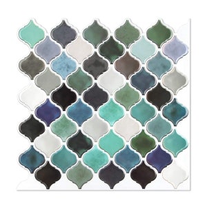 10 PCS Green Tone Mosaik Tile Stickers, 3D Crystal Peel & Stick Tiles: Glossy, Waterproof, DIY Wall Decor for Bathroom, Kitchen, and More