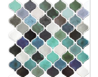 10 pegatinas para azulejos de mosaico en tono verde, azulejos 3D de cristal para despegar y pegar: brillantes, impermeables, decoración de pared DIY para baño, cocina y más