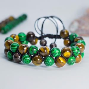 Malachite Beaded Bracelet Tiger Eye Bracelet Men Green Brown Bracelet Crystal Beaded Bracelets Protection Bracelet for Men Bracelet Gifts