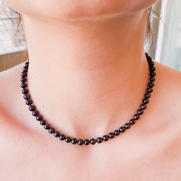 Obsidiaan choker natuurlijke zwarte kralen choker Obsidiaan choker ketting zwarte kristallen choker 6 mm obsidiaan ketting elegante choker echte obsidiaan