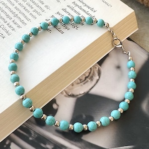 Mens Turquoise Beaded Bracelet, Stainless Steel Bracelet, Unique Bracelet Men, Mens Imperial Turquoise Elegant Bracelet, Emotional Healing