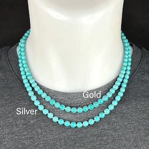 Edelstein-Blau-Türkis-Halskette – Silber oder Gold – einzigartiger Kristallstein, Türkis-Anhänger, Perlenschmuck, Herren-Perlen-Heilungshalsketten