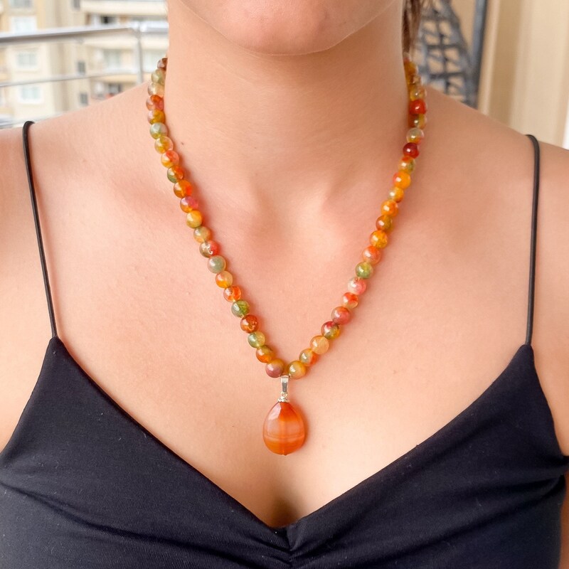 Sterling Silver & Orange Jewel Necklace main image 1