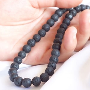 Lava Necklace Black Stone Choker Lava Rock Jewelry Volcanic Bead Necklace Round Beaded Necklace 8 mm Necklace for Men and Women Gift Ideas