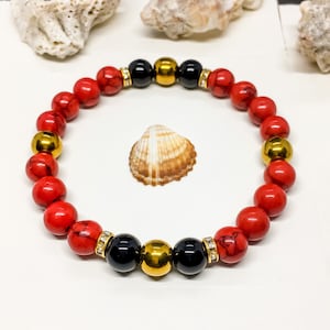 Red Bead Bracelet Dainty Howlite Bracelet Red Black Bracelet Unique Gold Hematite Onyx Bracelets Crystal Red Stone Jewelry Red Beads Jewelry