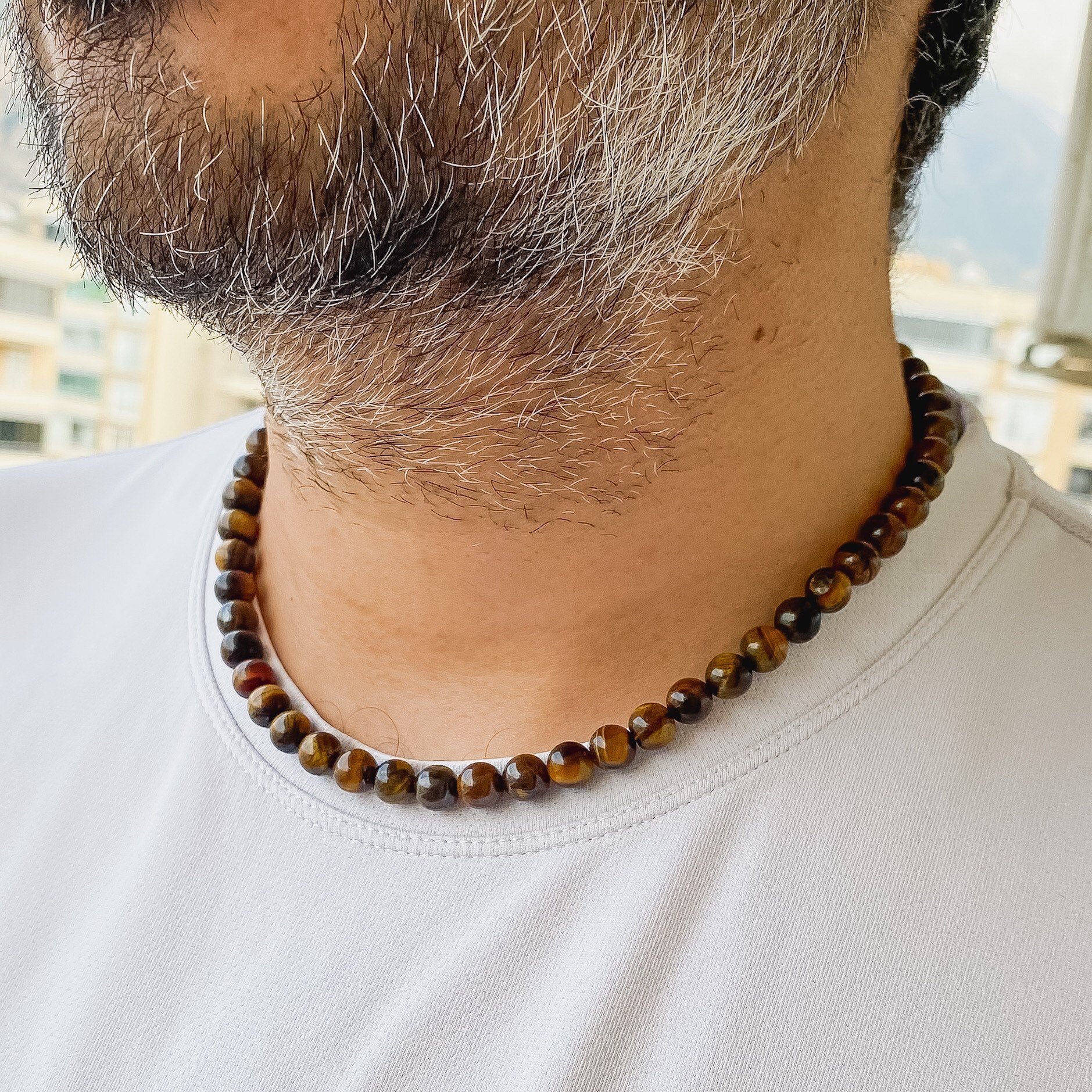 Collier Ras Du Cou En Perles D'œil De Tigre Véritables - Occasion Très Bon état