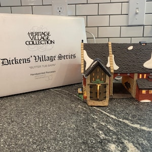 Dept 56: Butter Tub Barn, Dickens Village Series, Department 56, Retired, Lighted House, Vintage Decor