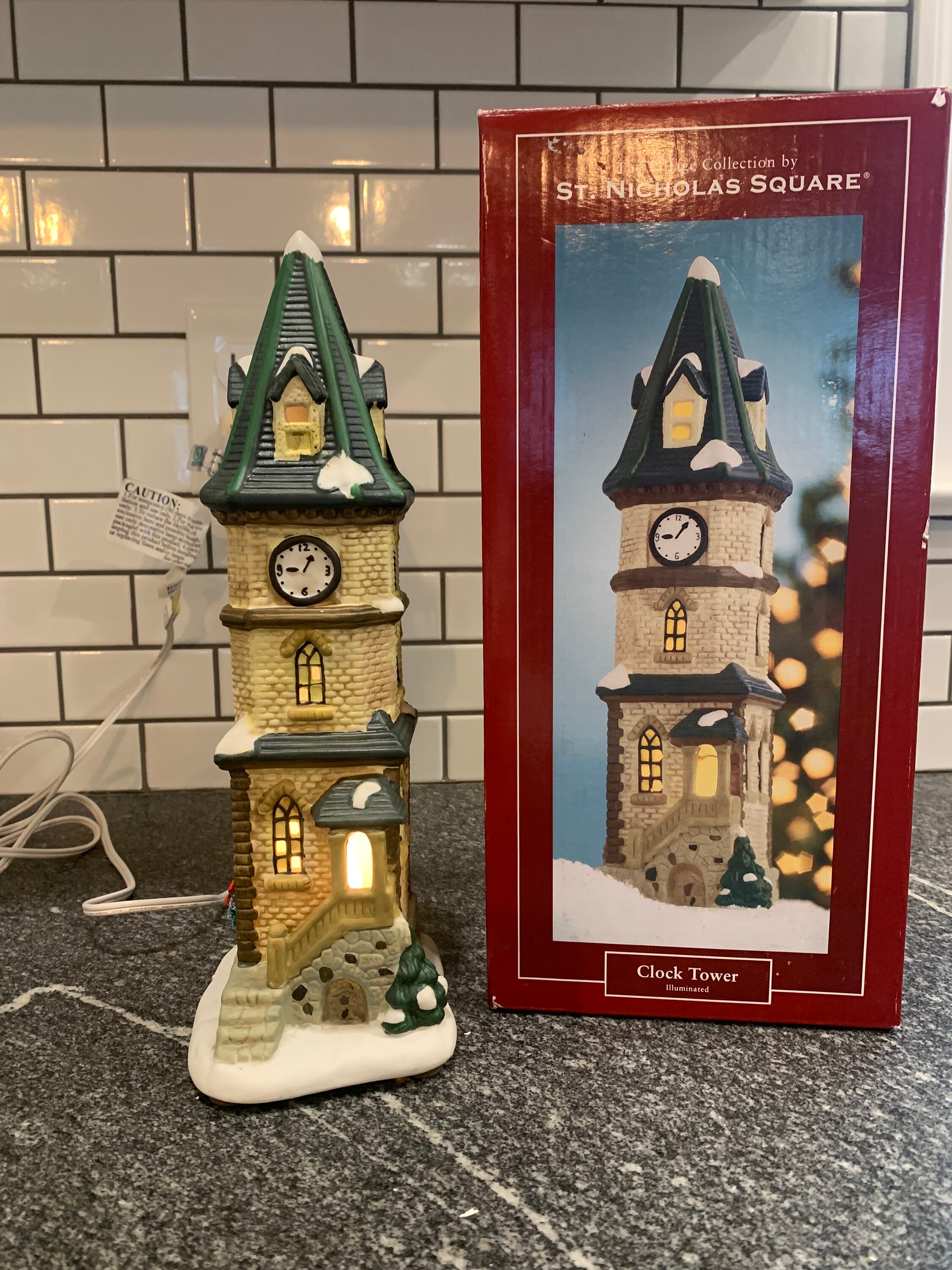 置物 Nicholas Square Clock Tower St. Nicholas Square Clock Tower: Holiday Village Decor - Etsy