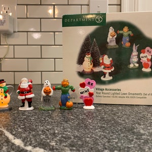Dept 56: Year Round Lighted Lawn Ornaments, set of 5, Village Accessories, The Original Snow Village, Department 56, Retired, Vintage Decor