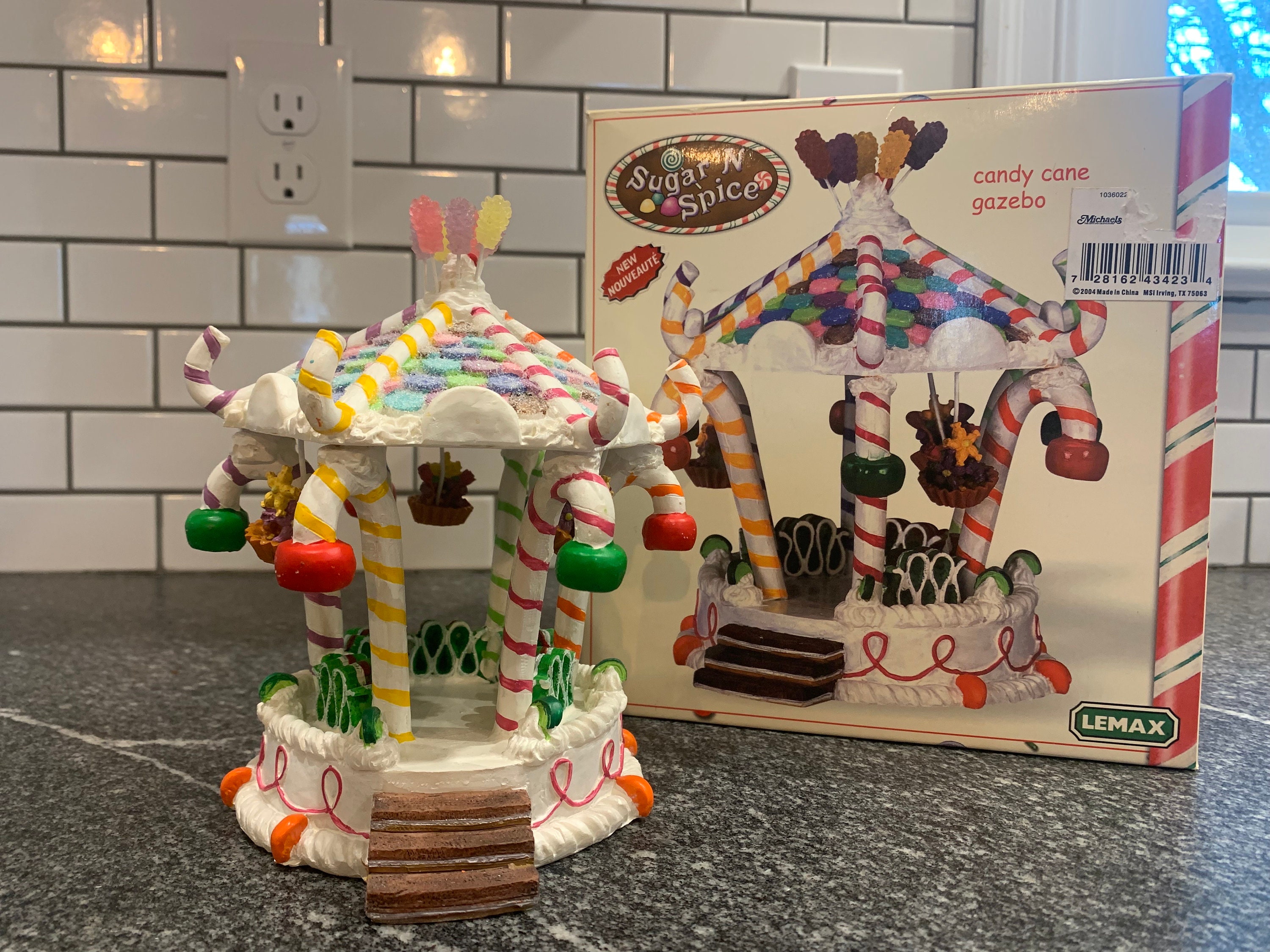 Lemax Sugar 'N Spice: Candy Cane Gazebo, Festive Miniature Holiday Pavilion, Holiday Decor, Christmas Decor, Village Accessory