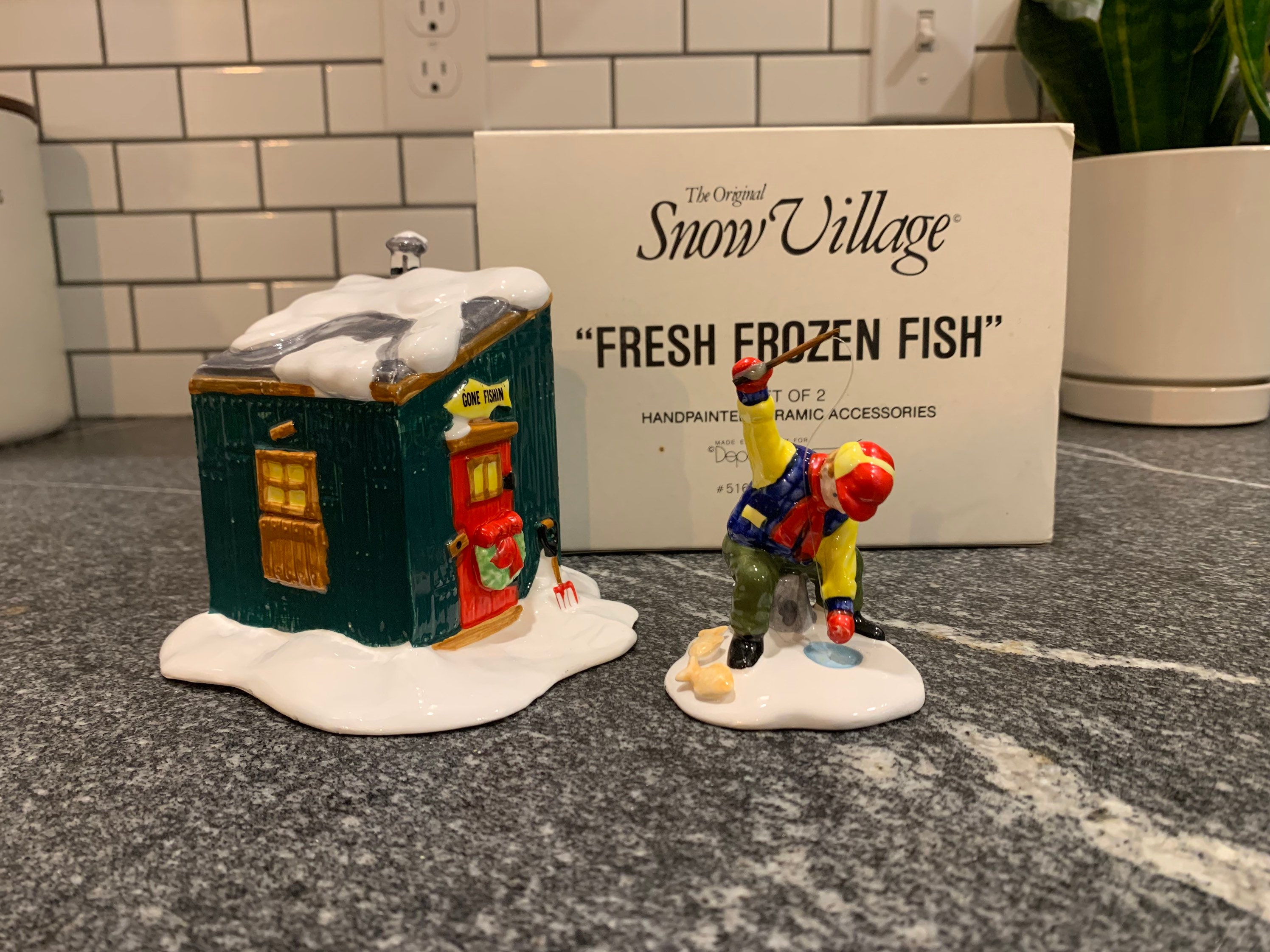 Dept 56 Fresh Frozen Fish Original Snow Village Set of 2 Fishing