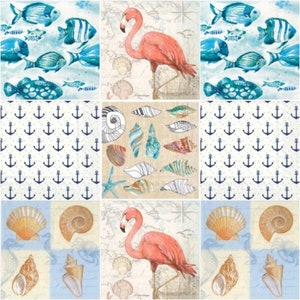 NINE (9) Decoupage Individual Paper Cocktail Napkins, Premium Design Bundle Assortment for Junk Journals Scrapbooking and Crafts - OCEAN