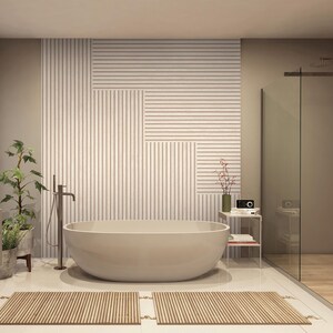 Papel pintado autoadhesivo, aspecto madera beige, paneles de madera escandinavos para paredes y muebles, 6,00 x 0,53 m imagen 4