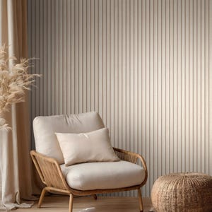 Papel pintado autoadhesivo, aspecto madera beige, paneles de madera escandinavos para paredes y muebles, 6,00 x 0,53 m imagen 3