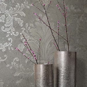 Carta da parati Grigio Argento Barrock Ornamento per Camera da letto Soggiorno o Cucina Made in Germany Qualità Premium 10,05 x 0,53 m 97266
