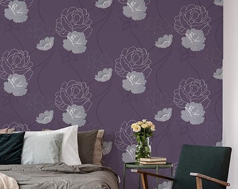 Bloemenbehang Bloemenpatroon Non-woven Behang Paars Vintage Bloemenbehang Blaast Country House Rozen voor woonkamer Slaapkamer