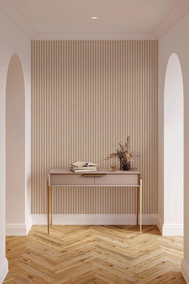 Papel pintado autoadhesivo, aspecto madera beige, paneles de madera escandinavos para paredes y muebles, 6,00 x 0,53 m imagen 1