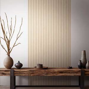 Papel pintado autoadhesivo, aspecto madera beige, paneles de madera escandinavos para paredes y muebles, 6,00 x 0,53 m imagen 2