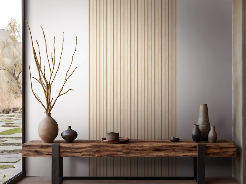 Papel pintado autoadhesivo, aspecto madera beige, paneles de madera escandinavos para paredes y muebles, 6,00 x 0,53 m imagen 2