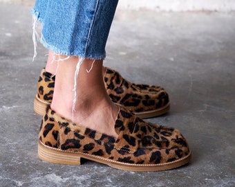 Women's Leopard print Suede Penny Loafer,Classic penny loafer,leather loafer,women's casual shoes,oxford shoes,chunky loafers