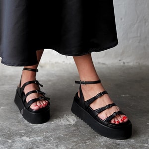 Black leather sandal,ankle strap sandals,high-soled sandals,Beige leather sandals,strappy sandals,platform sandals,leopard print sandals image 1
