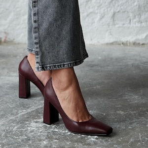 Burgundy leather heels,block heels,square toe heeled shoes,heels,leather heels,navy blue-brown-beige-black heels,bridal shoes,wedding shoes