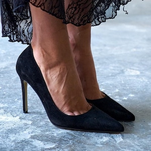 Black suede High Heels, 10 cm High Heel Leather, Taupe and Black Women's Pumps,Wedding shoes,Bridal shoes,dress shoes,suede heels