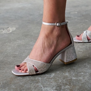 Gray Block Heel Sandals, Elegant Ankle Strap Party Shoes, Bridal Wedding Heels,Evening Dress Shoes