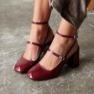 Burgundy Mary Jane Shoes,Block Heel Sandals,Black Mary Jane Shoes,mary jane heels,Two straps mary jane,Strappy Mary jane,Chunky Mary janes