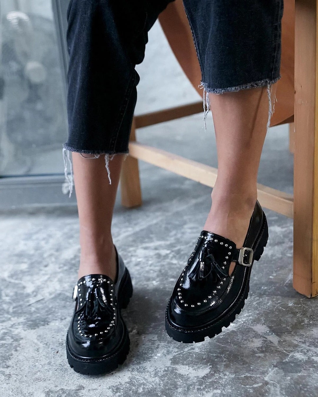 Women's Black Patent Leather Loafer,patent Leather Shoes, Casual Oxford Shoes, Casual Shoes