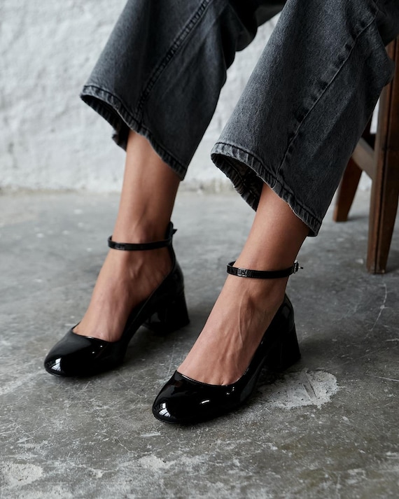 Black mary jane heels with ankle strap hotsell