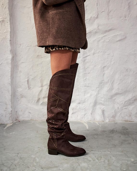 Black Suede Over the Knee High Boots flat Black Boots flat Sole Boots crotch Boots tall Boots women Low Heel Boots wide Calf Boot brown Boot Etsy