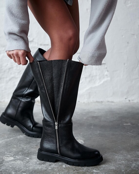 Flat wide calf knee high boots 2025