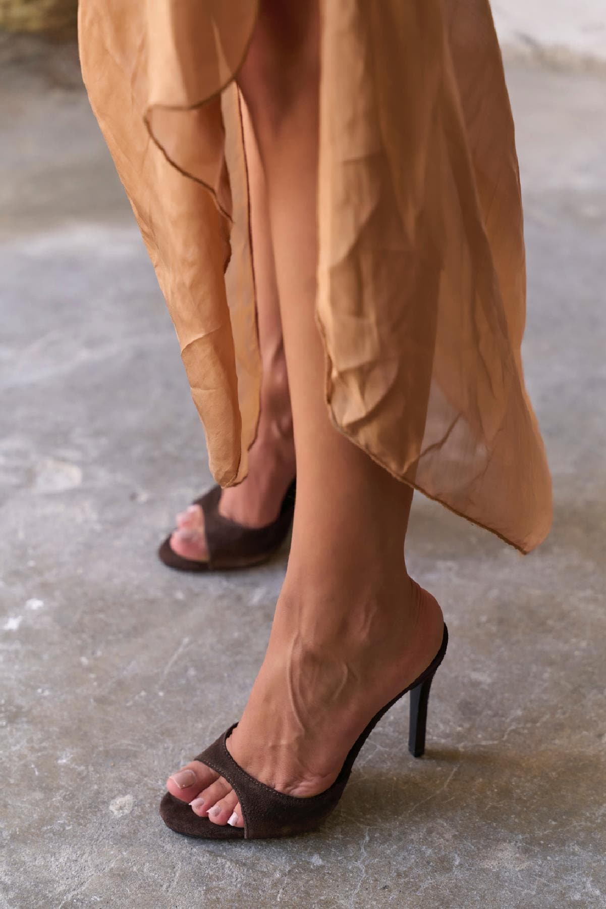 Brown Suede High Heel Mules,open Toe Stiletto Sandals for