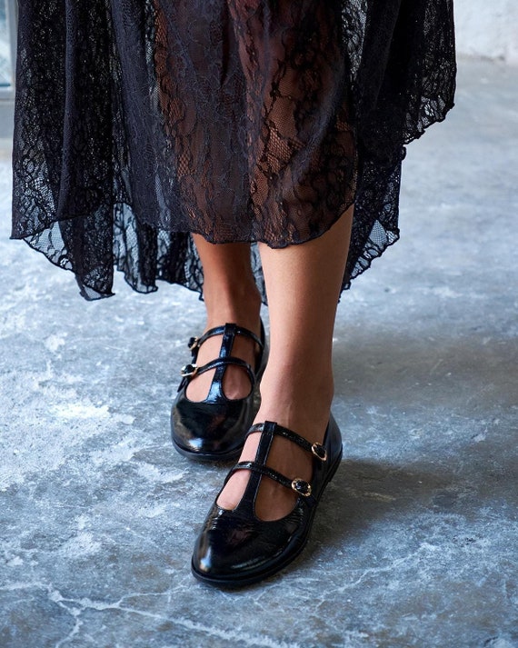 Black Patent Leather Ballet Flats t strap Mary Jane Shoes flat Leather Shoes brown Leather Ballet Flat women Casual Shoe strappy Ballet Flat Etsy Canada