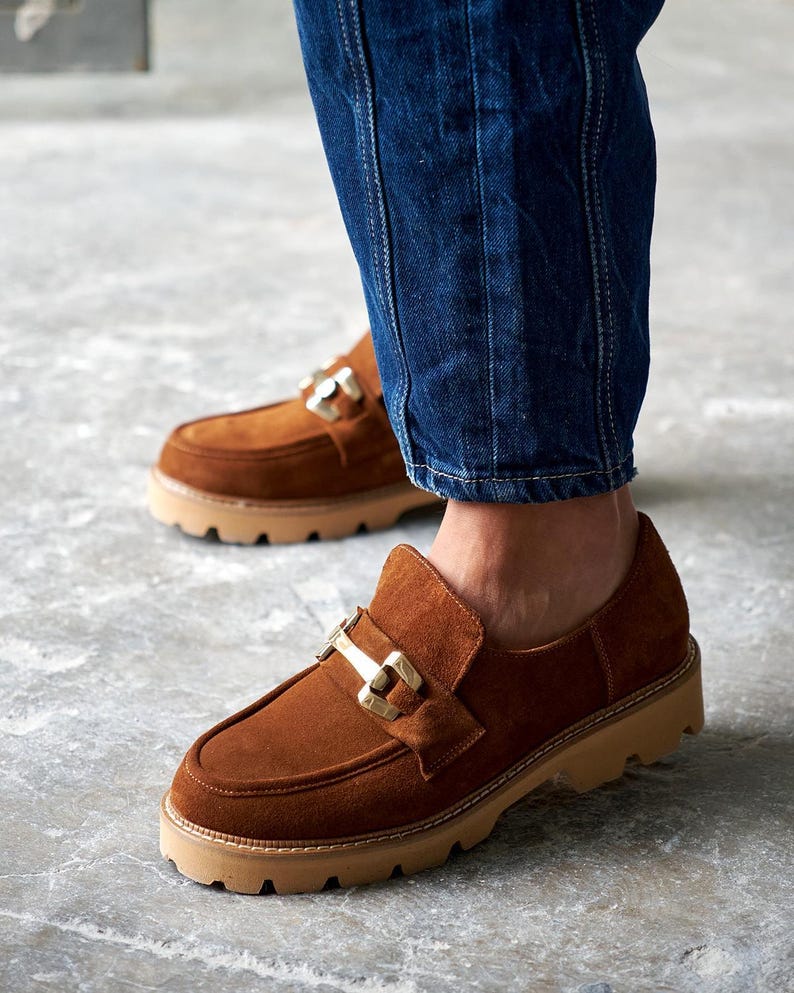 Brown Suede Loafer Shoes,genuine Leather Shoes,women Casual Shoes