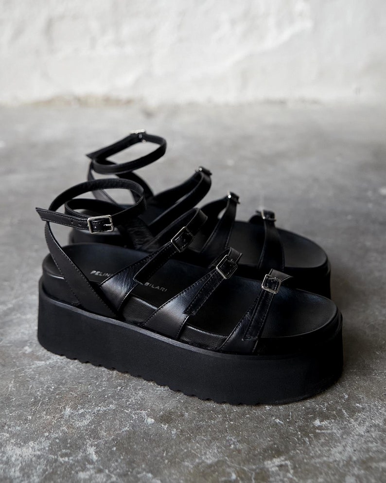 Black leather sandal,ankle strap sandals,high-soled sandals,Beige leather sandals,strappy sandals,platform sandals,leopard print sandals image 4