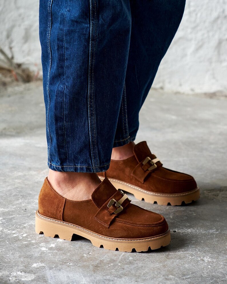Brown Suede Loafer Shoes,genuine Leather Shoes,women Casual Shoes