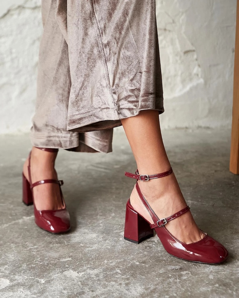 Burgundy Mary Jane Shoes,Block Heel Sandals,Black Mary Jane Shoes,Mary jane flats,Women's Sandals,mary jane heels,ankle strap mary jane image 3