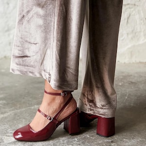 Burgundy Mary Jane Shoes,Block Heel Sandals,Black Mary Jane Shoes,Mary jane flats,Women's Sandals,mary jane heels,ankle strap mary jane image 5