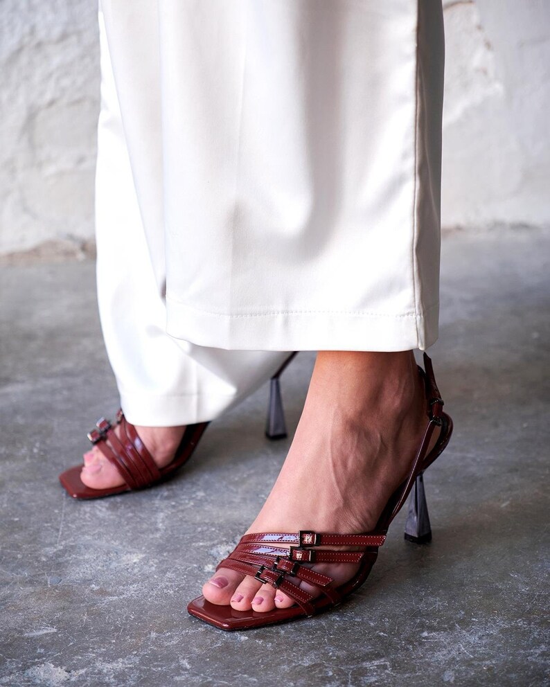 Black patent leather High Heels,open toe heels,nude patent leather heels,evening dress shoes,cherry red heels,bridal shoes,wedding shoes zdjęcie 9