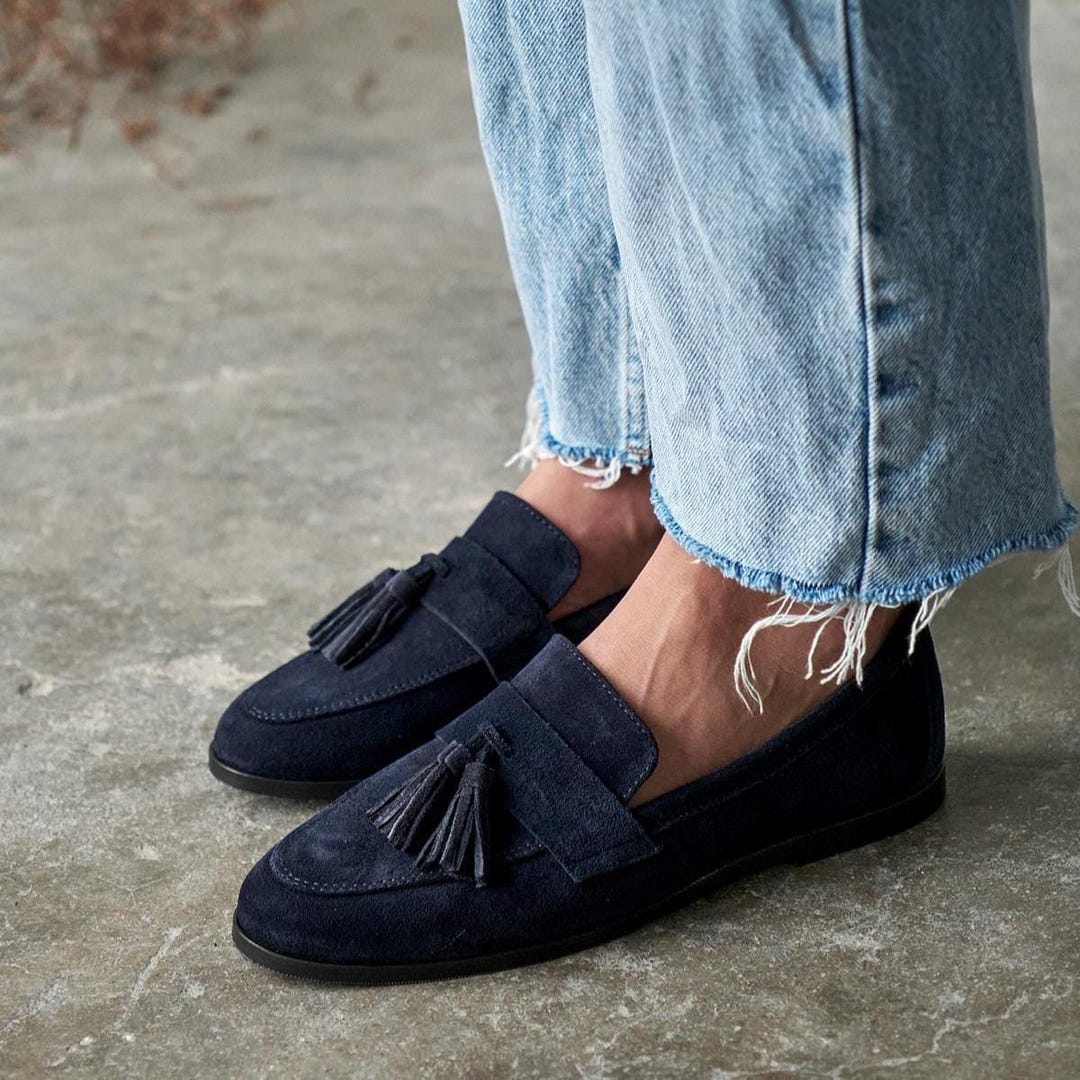 Borlas Mocasines Playeros Elegante Mocasín De Borla Azul Marino